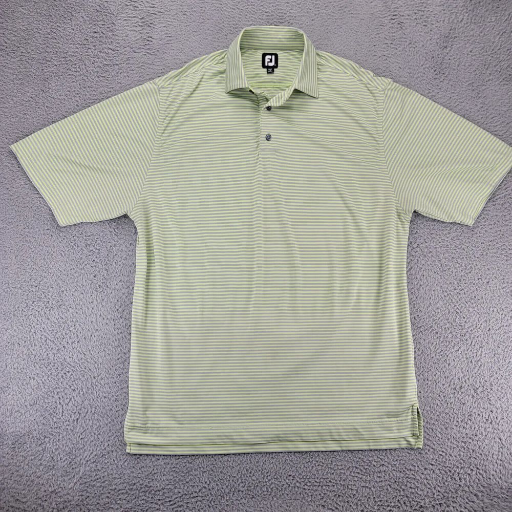 FJ Footjoy Shirt Mens Large‎ Green Striped Polo Golf Outdoors Lightweight Casual